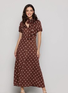 Sukienka Salko w grochy z wiązaniem przy szyi 