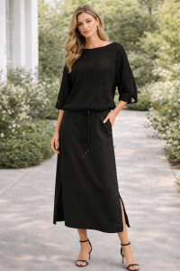 Czarny komplet Anita Design bluzka plus spódnica  