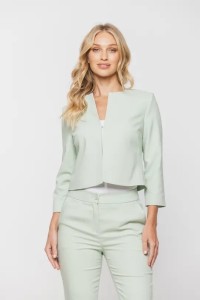 Miętowy elegancki żakiet Bialcon zapinany na haftkę 