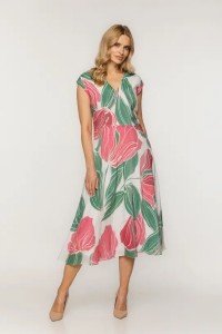 Sukienka Bialcon w kwiaty o delikatnej fakturze 