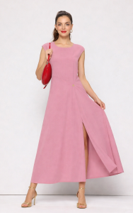 Różowa  elegancka sukienka z rozporkiem  marki Salko 