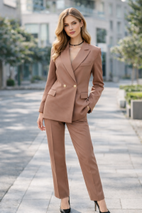 Garnitur marki Tango z prostymi spodniami kolor fango 