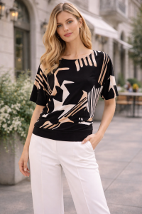 Dzianinowa bluzka Bialcon ze ściągaczem na dole 