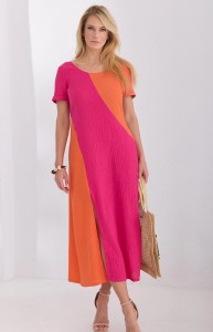 Długa sukienka różowo-pomarańczowa marki Salko