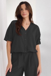 Czarna bluzka Salko z patką przy rękawach   