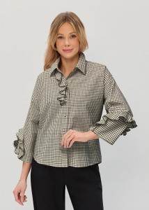 Pudełkowa koszula Salko w drobną biało-czarną kratę 